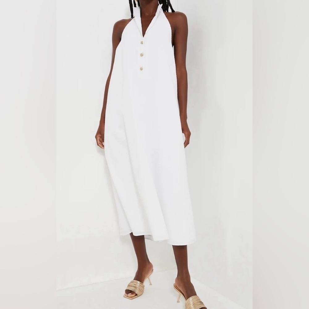 Tuckernuck White Seersucker Jagger Halter Dress